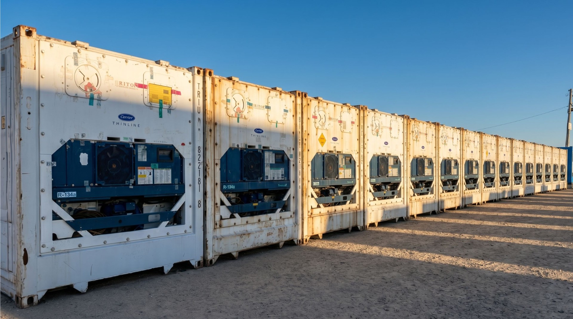 Flota de contenedores reefer Carrier Thinline en depósito
